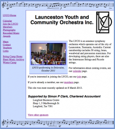 Website screen capture showing a dark blue background and a pale blue menu